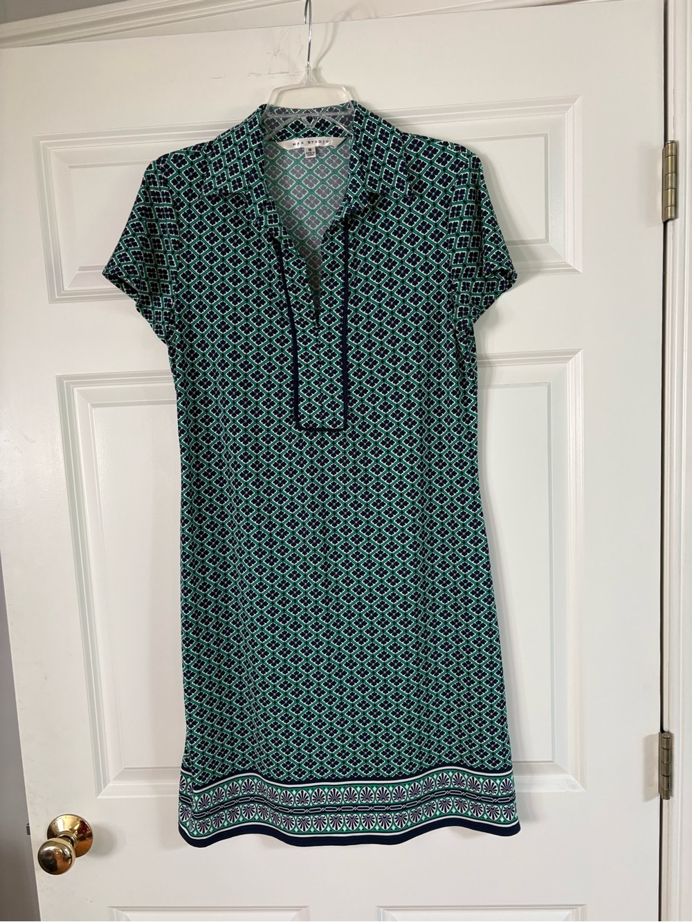 Max Studio Teal & Navy Geometric Midi Dress